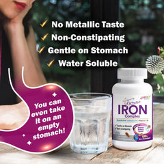 Product label highlighting vegan, gentle iron supplement