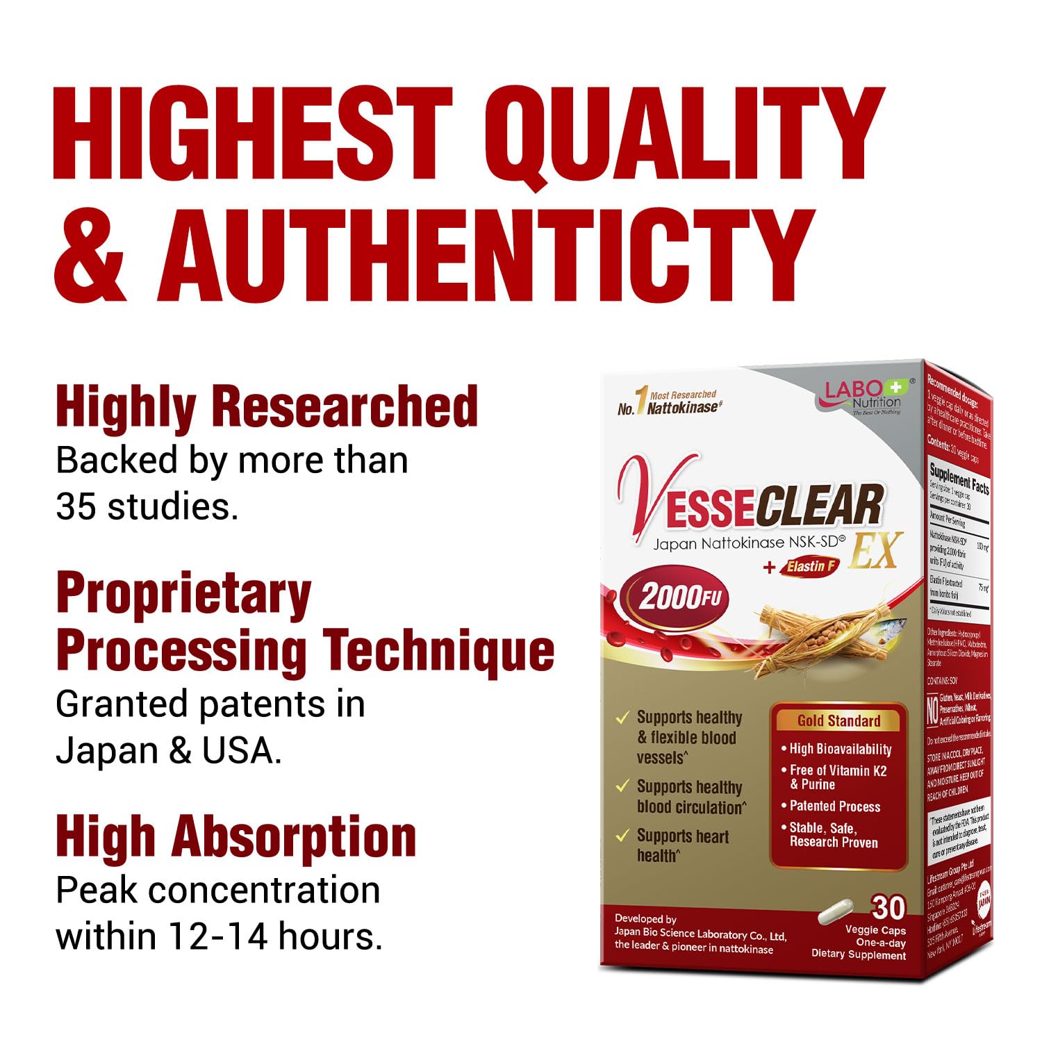 LABO Nutrition VesseCLEAR EX acid-resistant capsules protect potency in stomach.