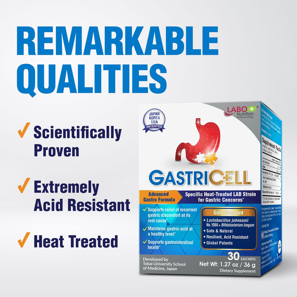 LABO Nutrition GASTRICELL patent info panel communicates credibility for gastric health.