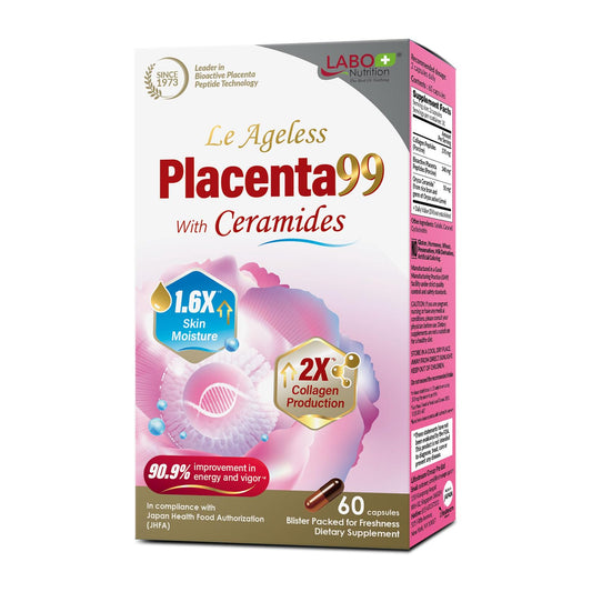 Bottle of LABO Nutrition Le Ageless Placenta 99 with Ceramides