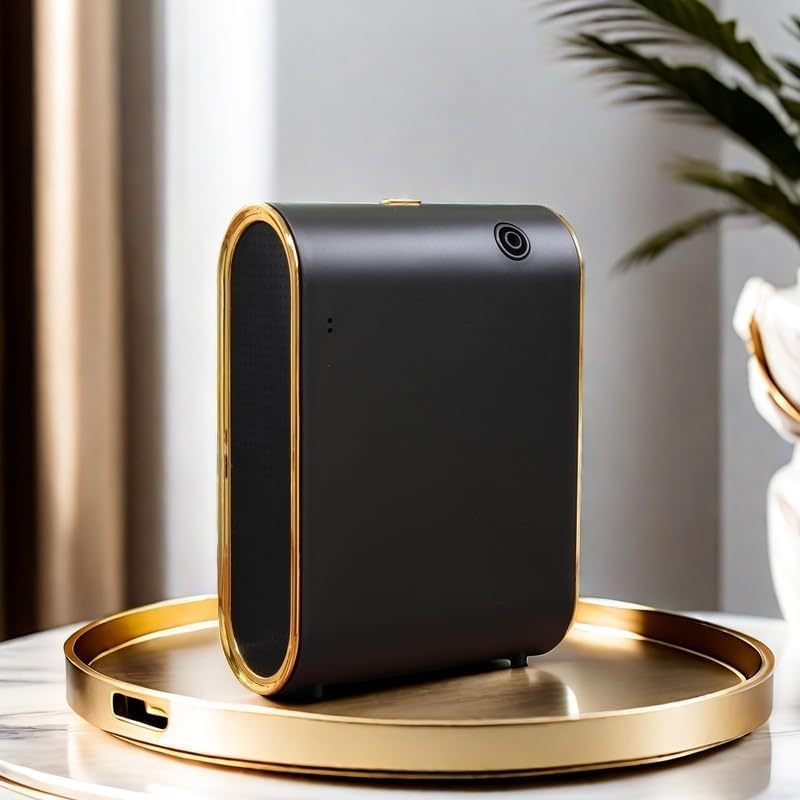 Lacidoll waterless diffuser front view shows a sleek black and gold design for ambient scenting