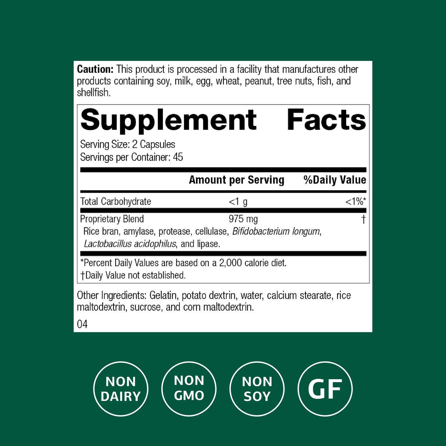 Close-up of Lact-ENZ label highlighting key ingredients including Bifidobacterium Longum and enzymes