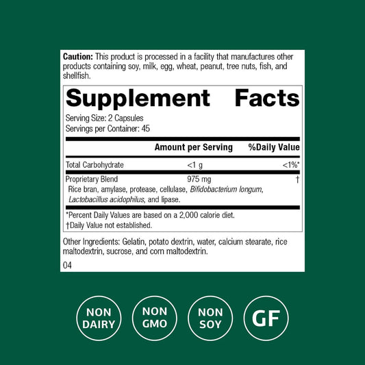 Close-up of Lact-ENZ label highlighting key ingredients including Bifidobacterium Longum and enzymes