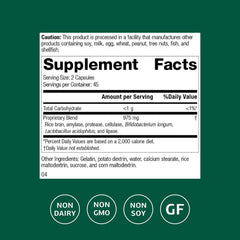Close-up of Lact-ENZ label highlighting key ingredients including Bifidobacterium Longum and enzymes