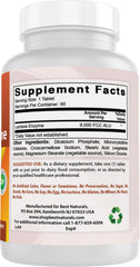 Close-up of tablet showing 9000 FCC ALU natural lactase enzyme per tablet