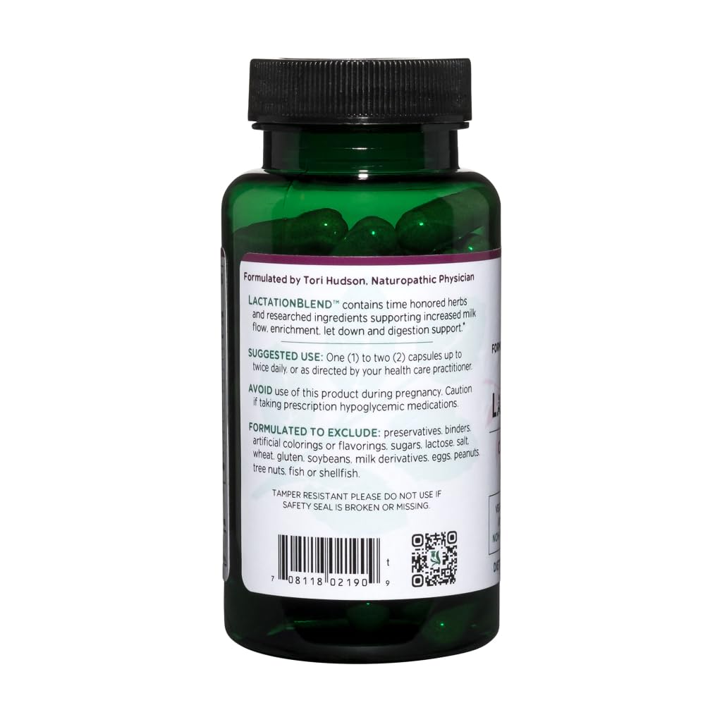 Capsules of LactationBlend arranged with herbs