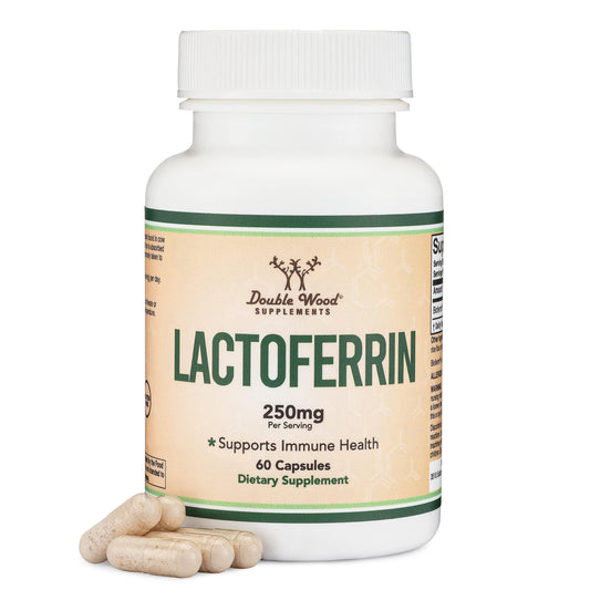 Bottle of Lactoferrin 250mg per serving with Bioferrin label