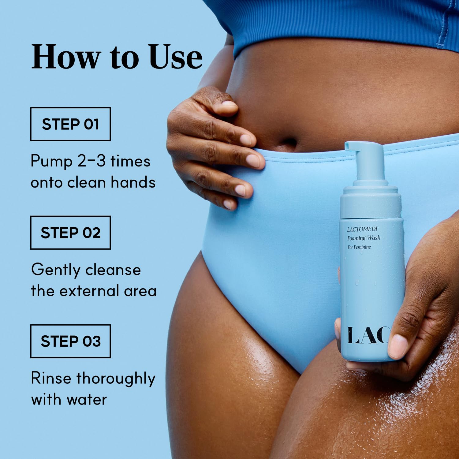 LACTOMEDI application simple de mousse intime pour routine rapide.