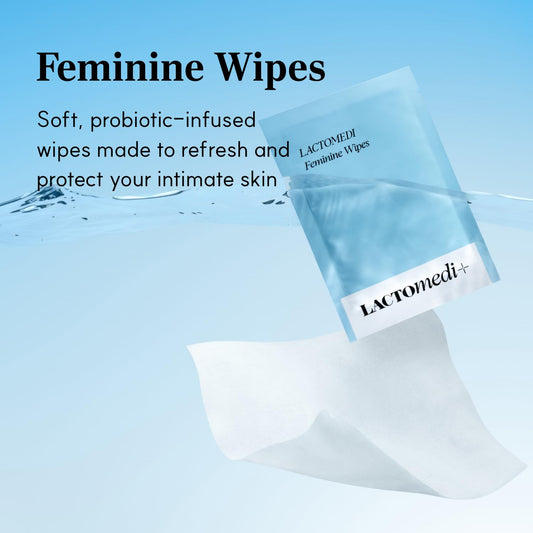 LACTOMEDI feminine wipes individually wrapped for portable hygiene and moisture protection.