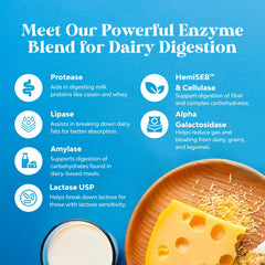 Packaging front showing lactose intolerance digestive enzyme supplement