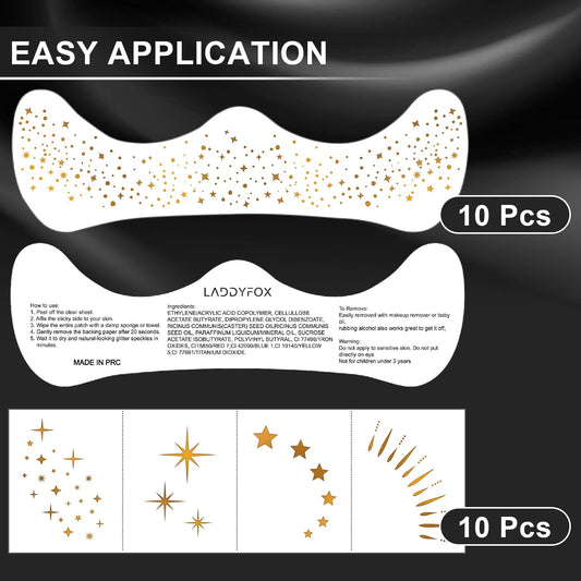 LADDYFOX glitter freckles patch set highlighting five shapes for creativity.