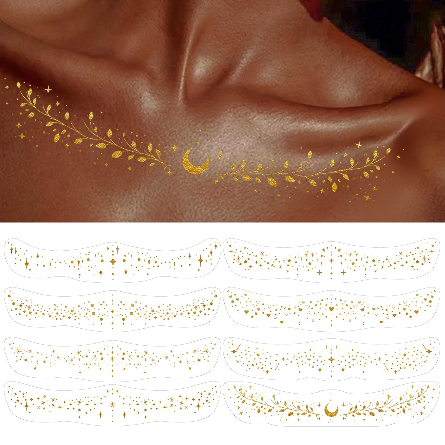 LADDYFOX gold collarbone tattoos add shimmering definition for a refined neckline