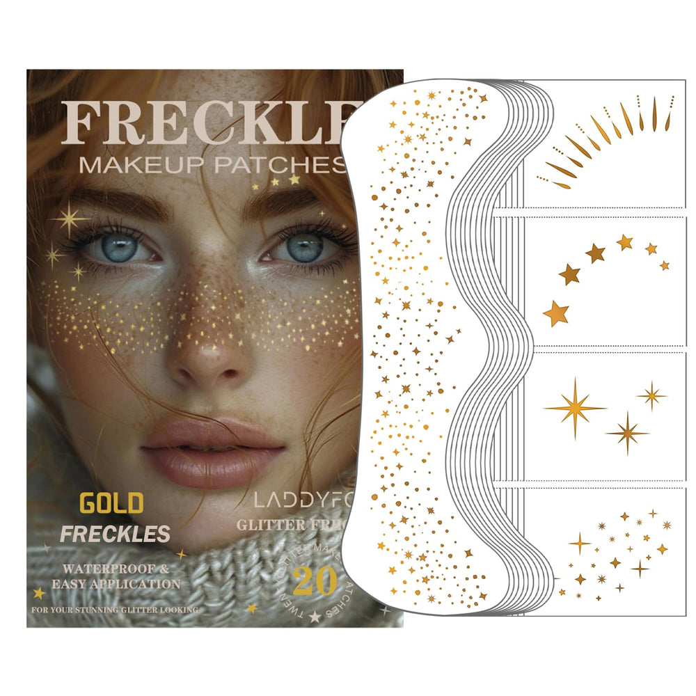 LADDYFOX gold glitter face patches close-up for festival sparkle.