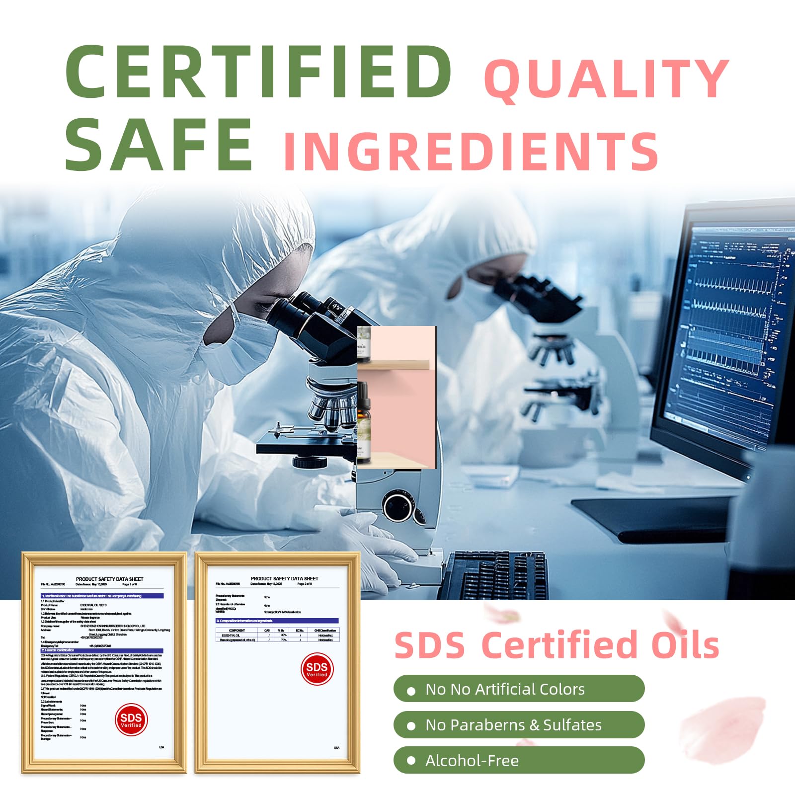 SDS safety certification and natural ingredients label
