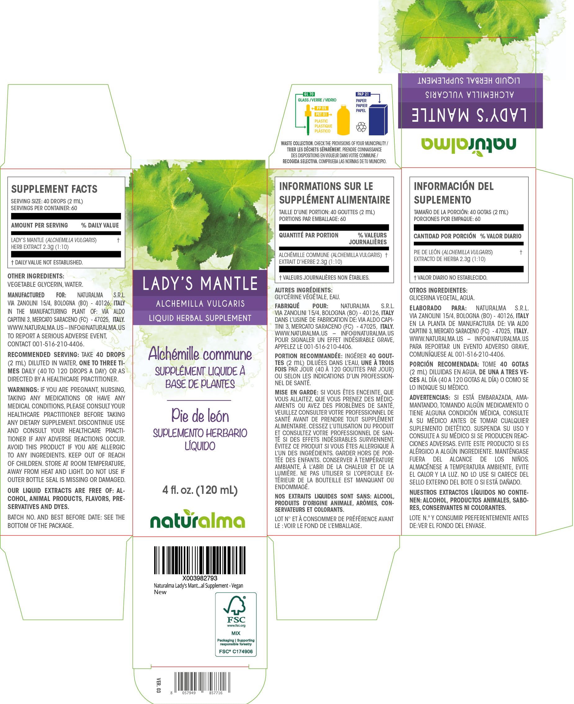 Close-up of Lady's Mantle 1:10 tincture drops bottle