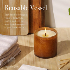 Amber Black Vanilla candle styled in a room from the House & Home Collection
