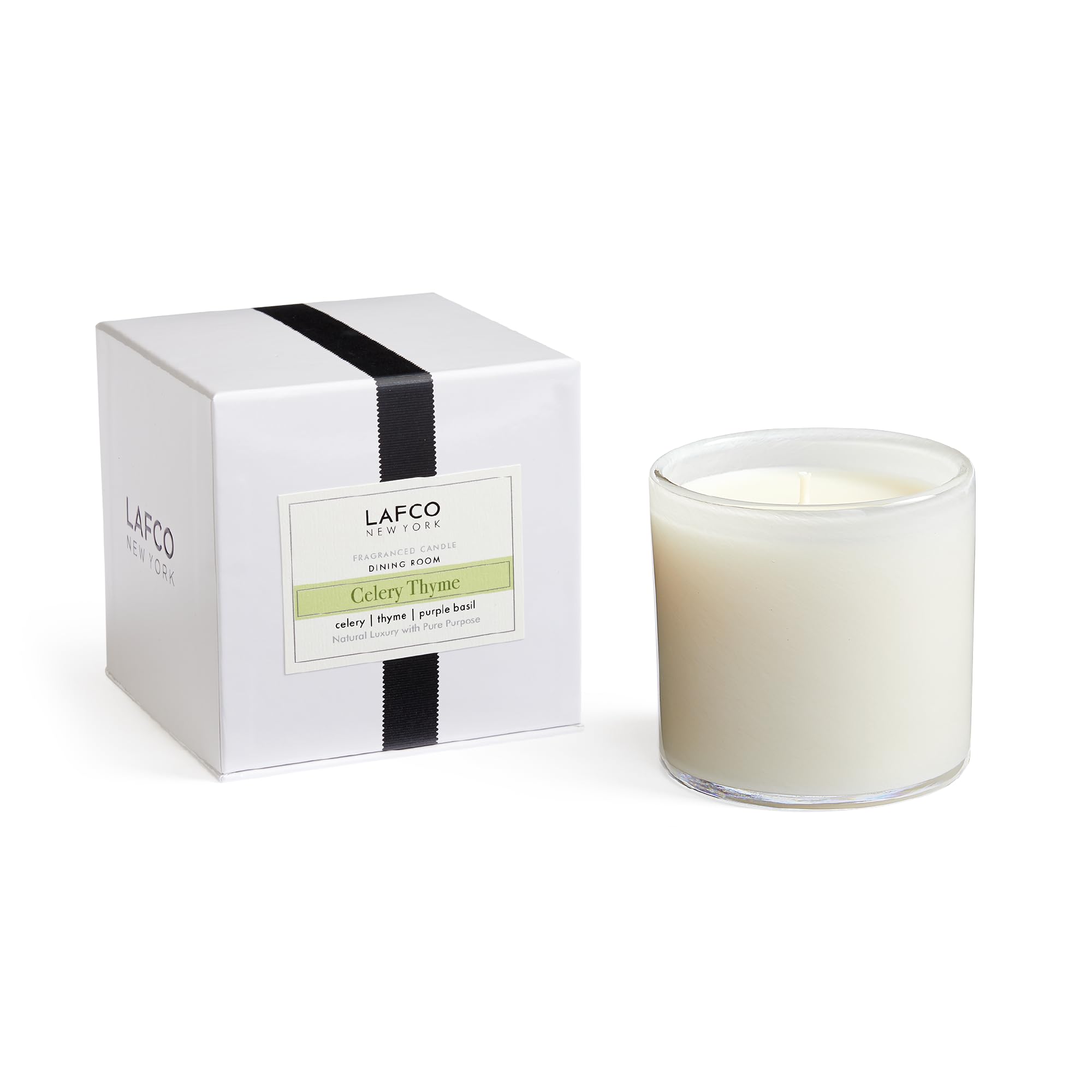 LAFCO New York Celery Thyme Signature Candle in a clear hand-blown glass vessel