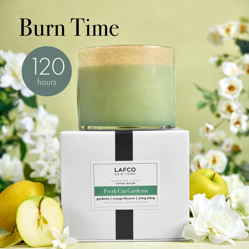LAFCO New York 3-Wick Candle gardenia aroma for a fresh floral ambience.