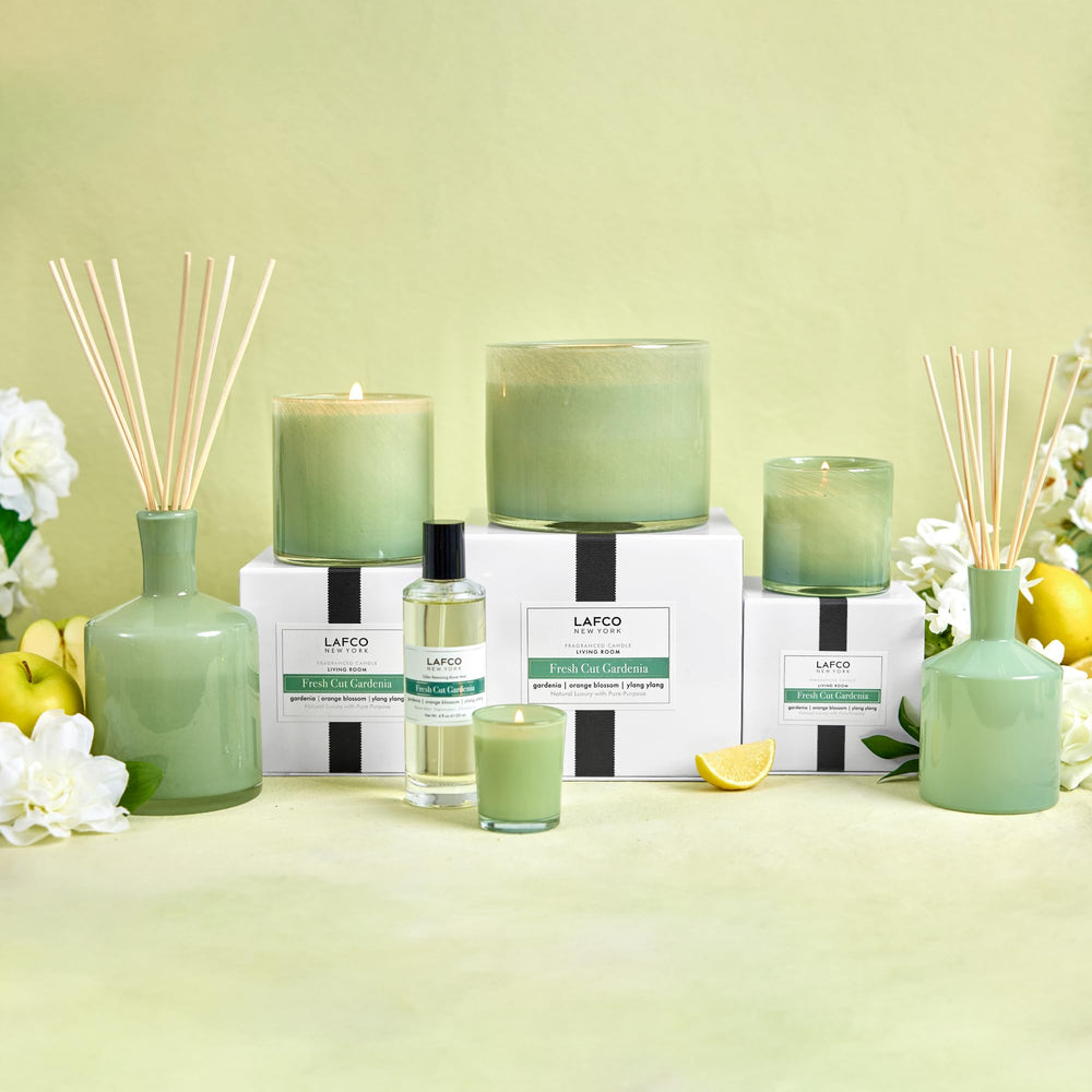 LAFCO New York 3-Wick Candle living room ambience in a cozy setting.