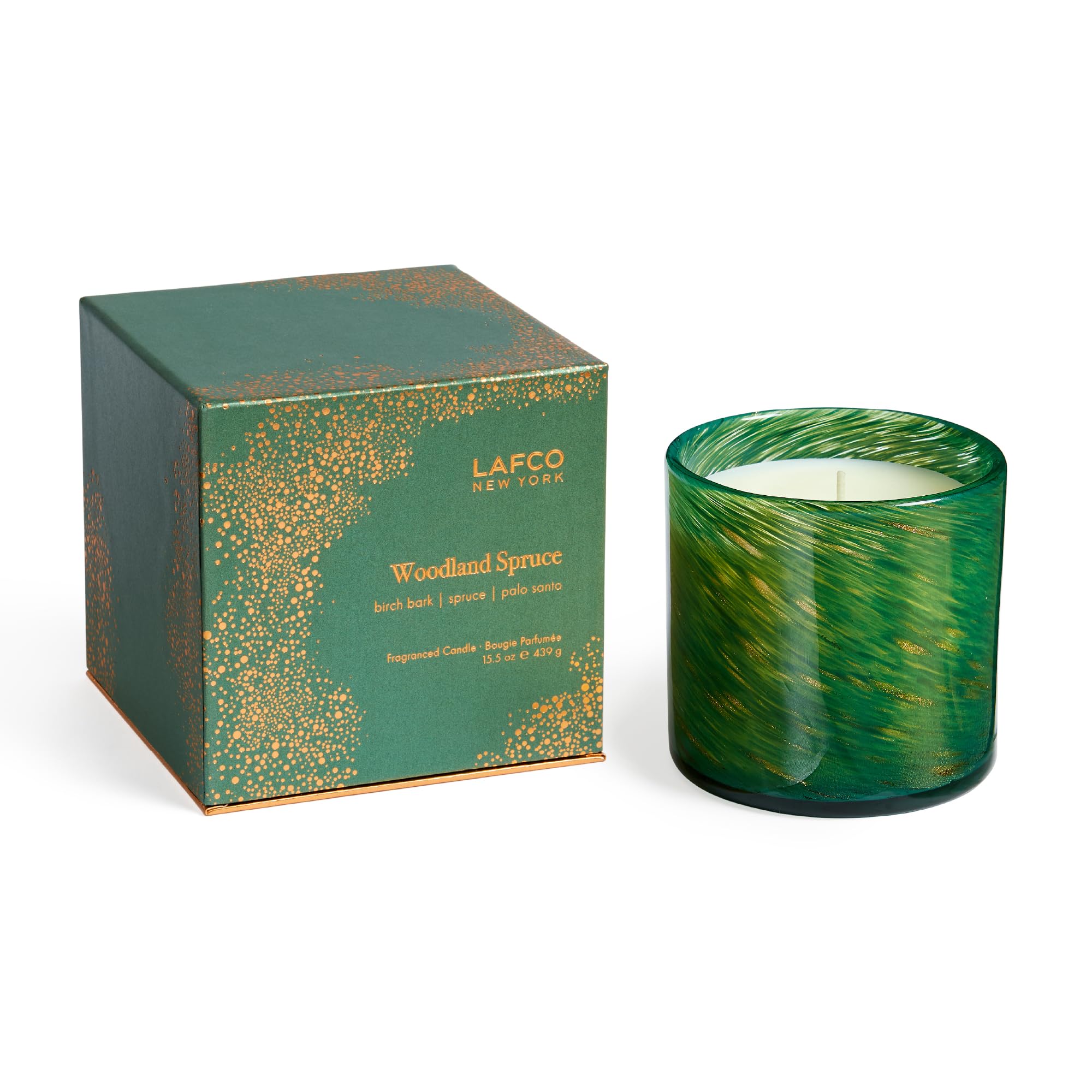 LAFCO New York Woodland Spruce Holiday Signature Candle in a 15.5 oz hand-blown glass vessel