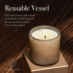 Detail of the hand-blown glass vessel with warm glow