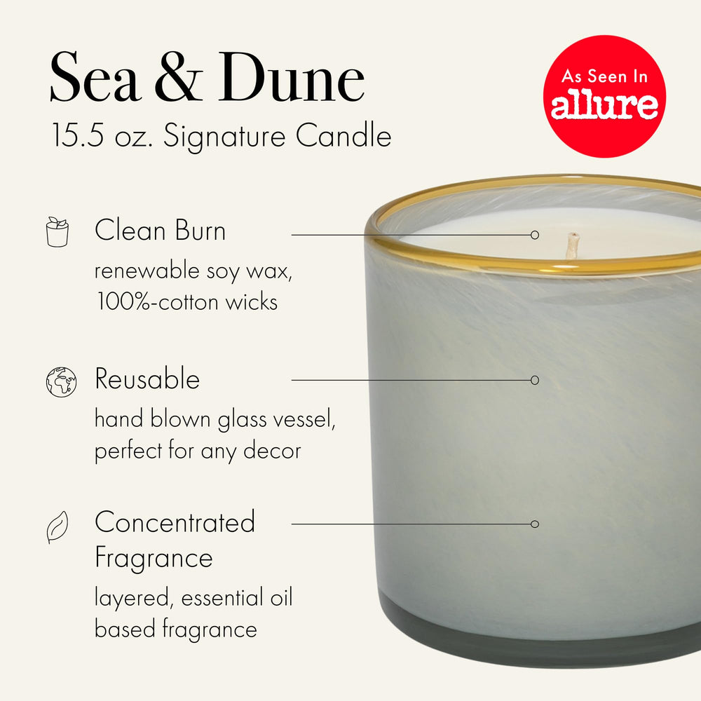 LAFCO New York Sea & Dune wax detail highlights slow, clean burn and fragrance diffusion