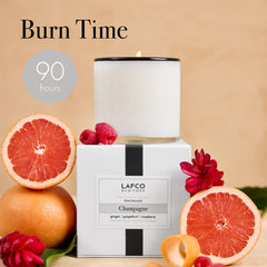 LAFCO New York Champagne candle with hand-blown glass vase enhances home decor.