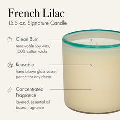 Close-up of the hand-blown glass vessel for the French Lilac candle