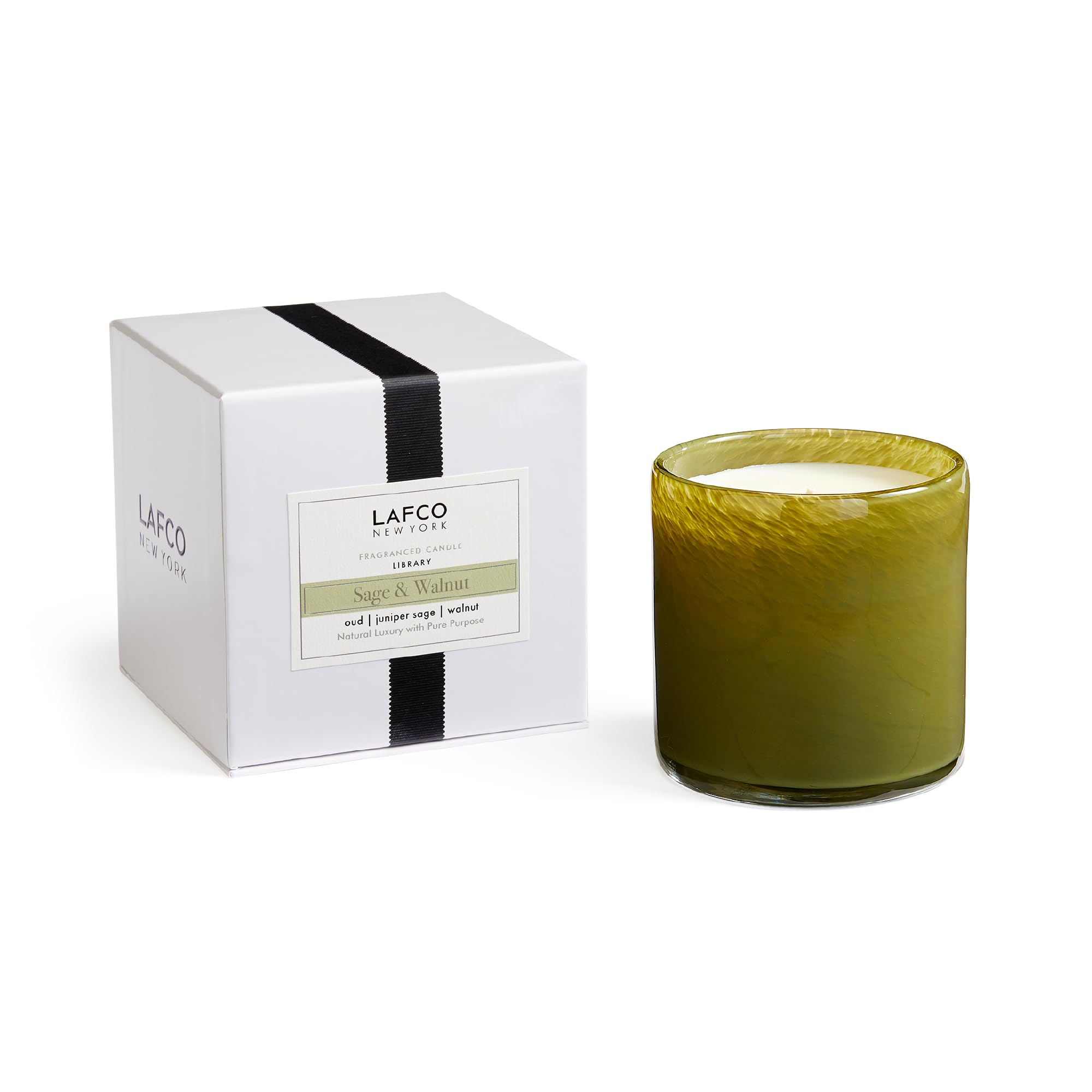 LAFCO New York Signature Candle in a hand-blown glass vessel, Sage & Walnut, 15.5 oz