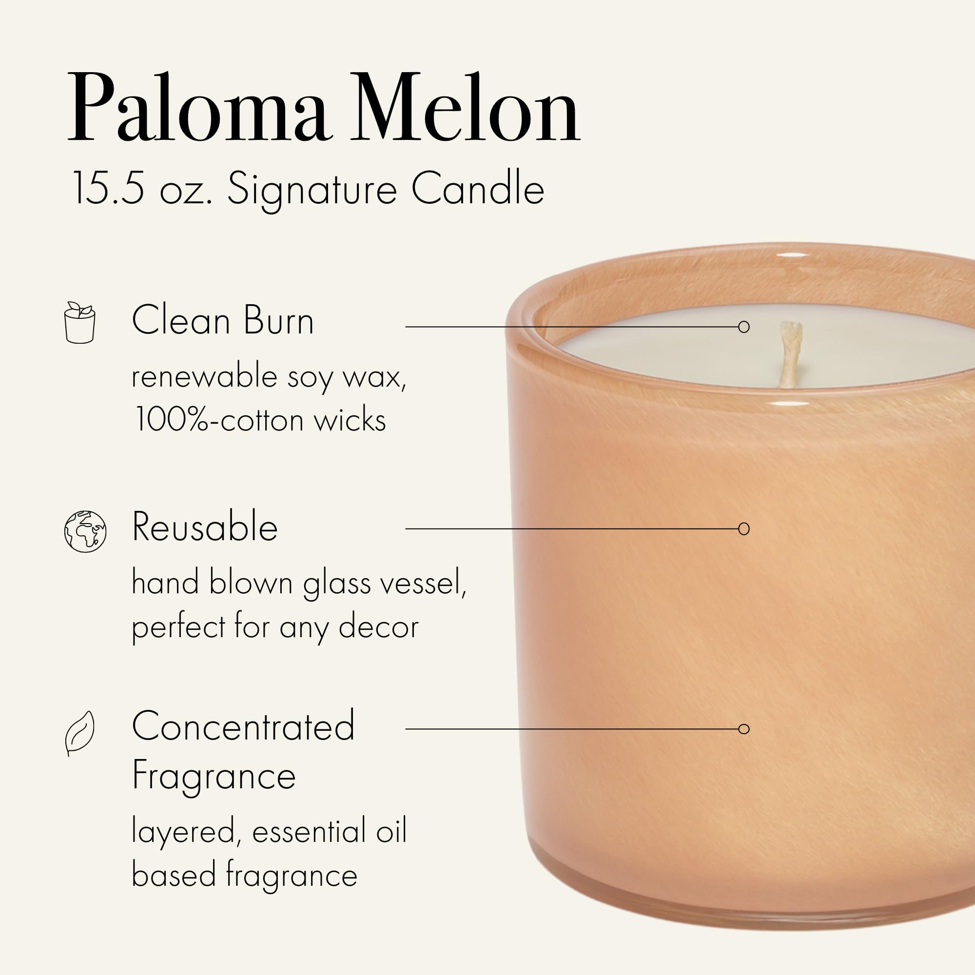 Paloma Melon scented candle with reusable glass vessel by LAFCO New York