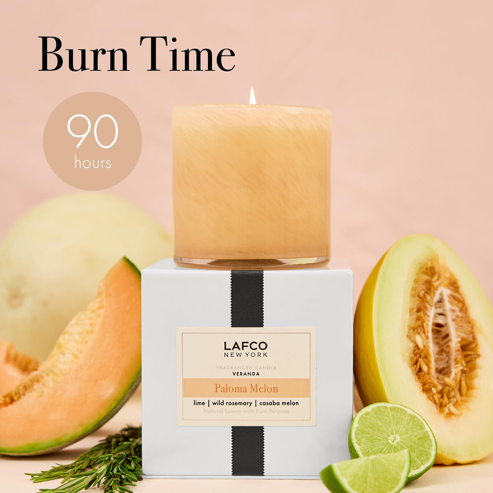 LAFCO Paloma Melon candle on Veranda-inspired decor