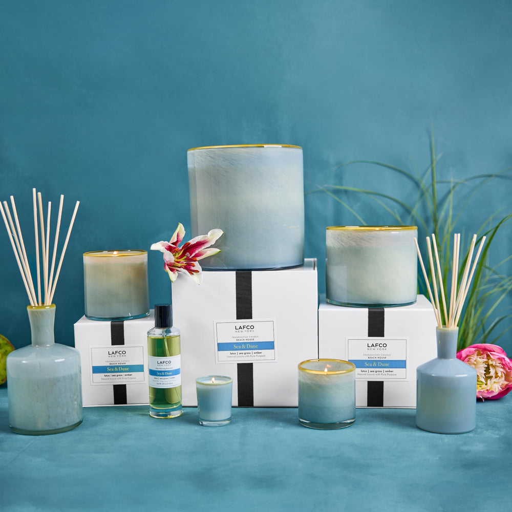 LAFCO Sea & Dune Signature Candle in a coastal decor setting