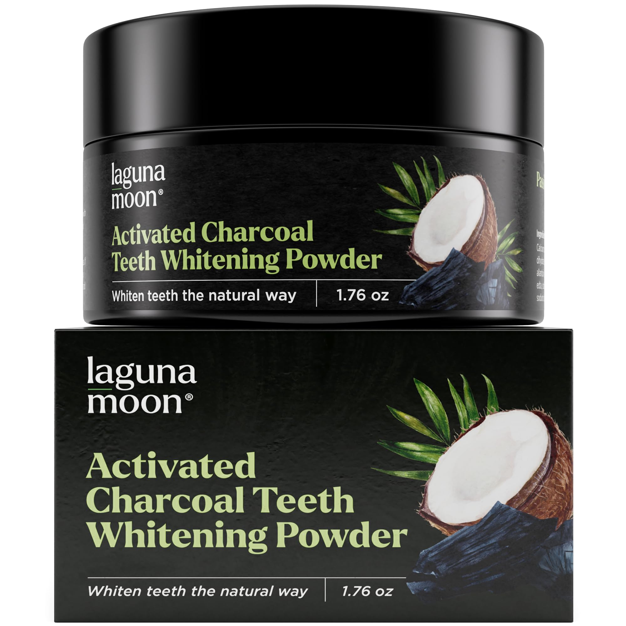 Front view of Lagunamoon Activated Charcoal Teeth Whitening Powder 50g