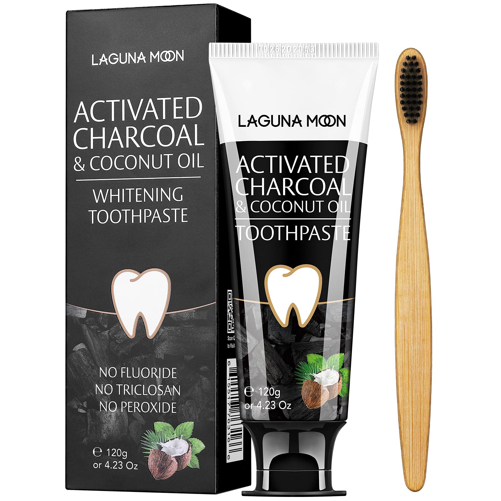 Lagunamoon Charcoal Toothpaste tube with mint leaves