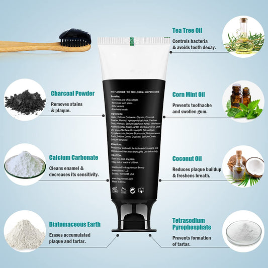 Close-up of activated charcoal toothpaste showing charcoal powder