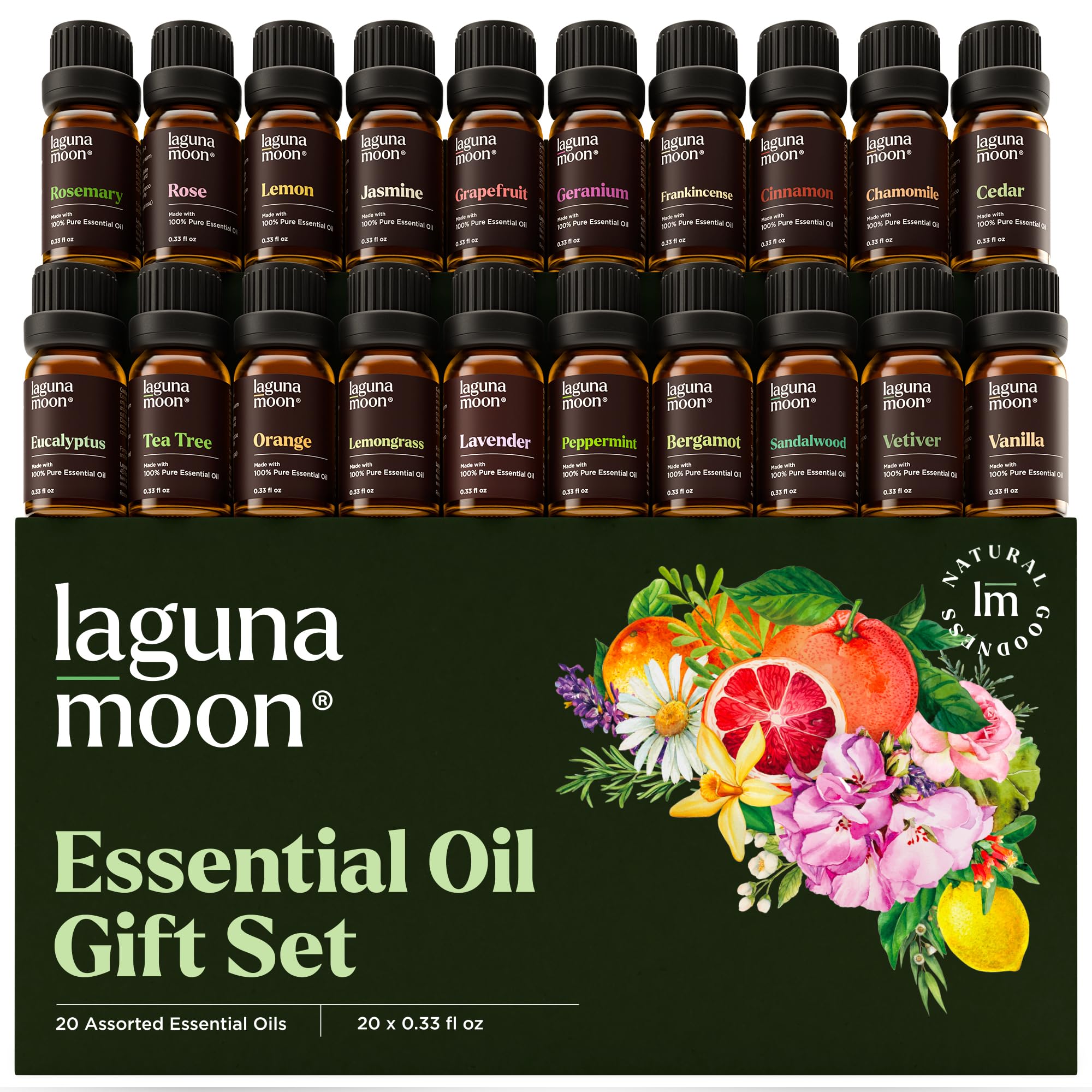 Lagunamoon Essential Oils Set – 20x 10ml bottles displayed together