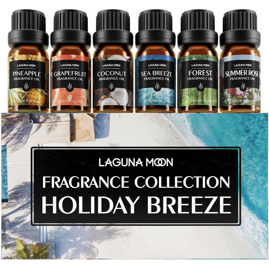 Lagunamoon Summer Essential Oils gift set with six 10ml amber bottles in a box