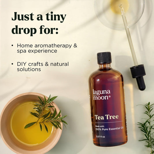 Tea tree essential oil bottle with dropper for candle making and diffusers