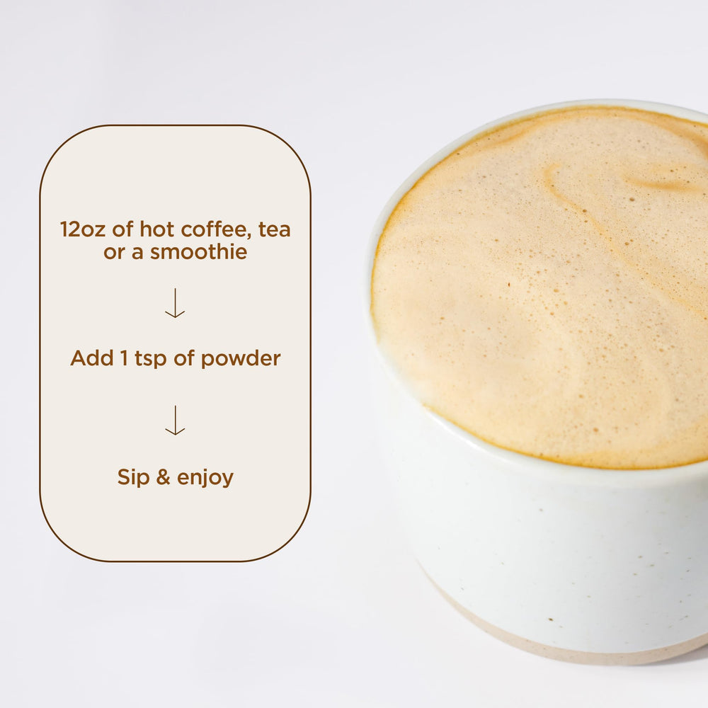 Mushroom blend shown with coffee or tea usage
