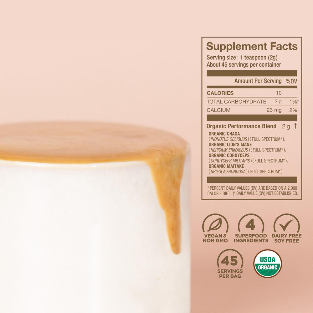 Mushroom mycelial biomass powder cultured on certified organic oats