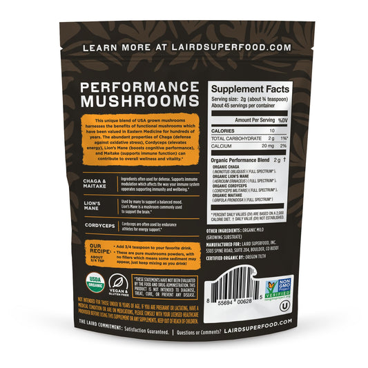Mushroom blend ingredients: Lion's Mane, Cordyceps, Chaga and Maitake