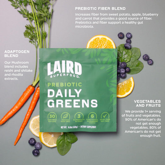 Close-up of Laird Daily Greens bottle label