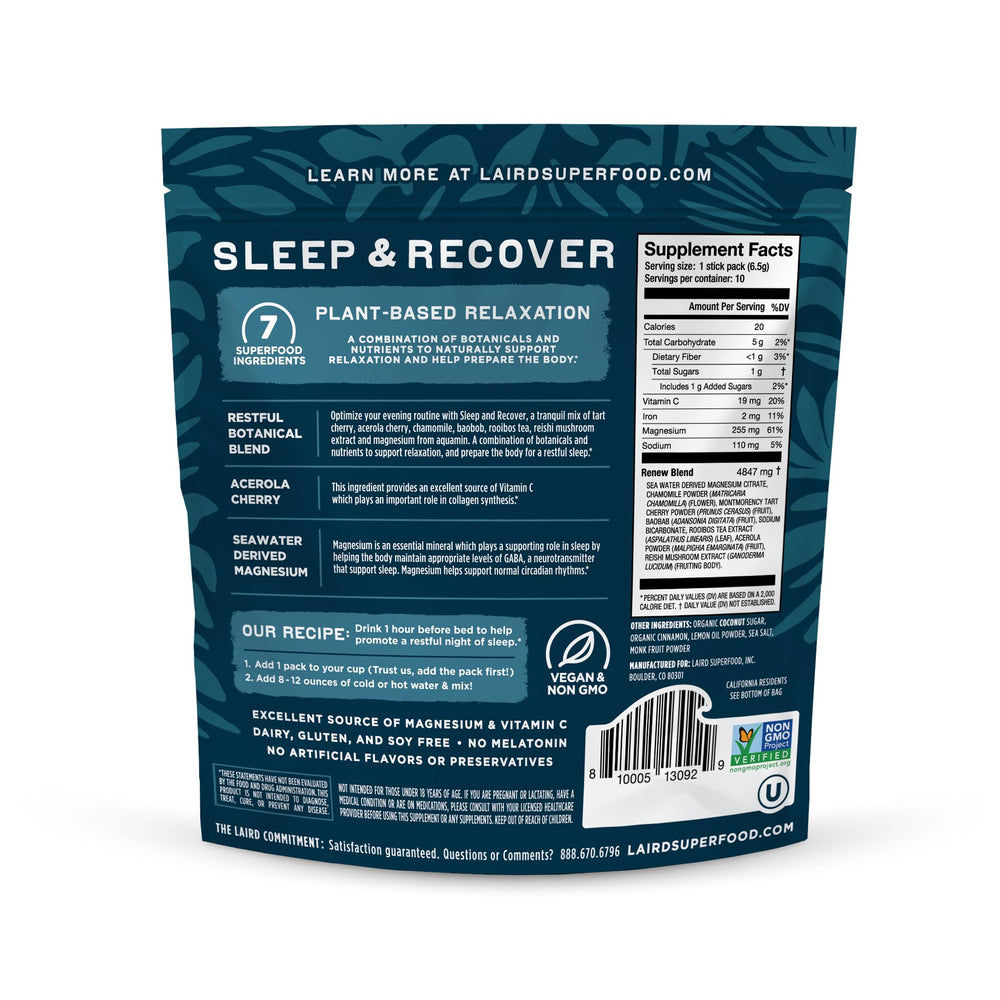 Packaging shot of Laird Sleep & Recover 0.3 oz packet, pack of 10