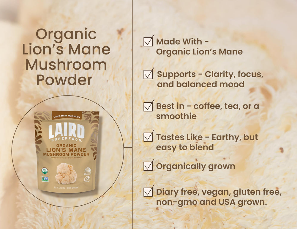 Lion's Mane powder being added to coffee or smoothie