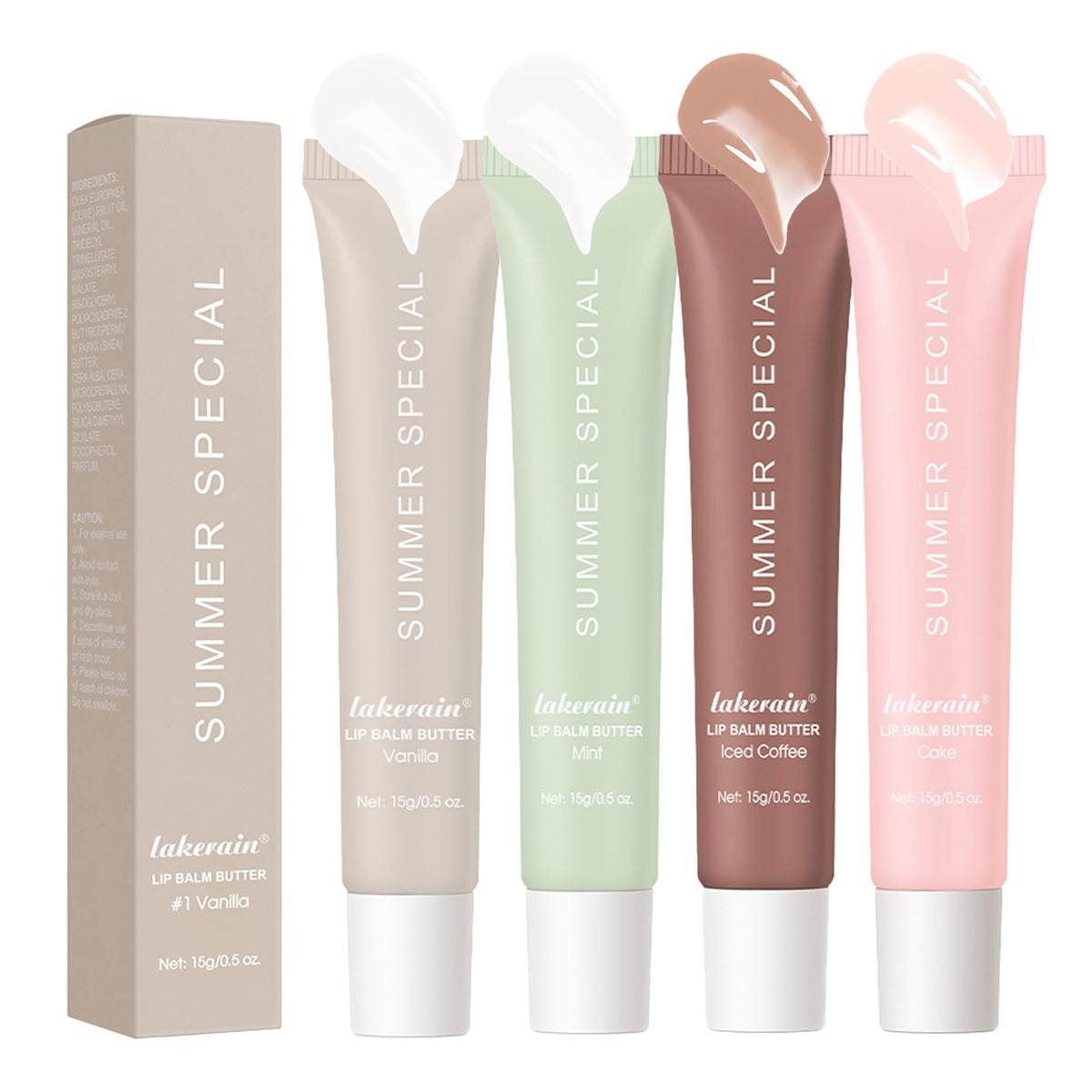 Lakerain lip glossy butter set packaging shows premium hydrating lip care.