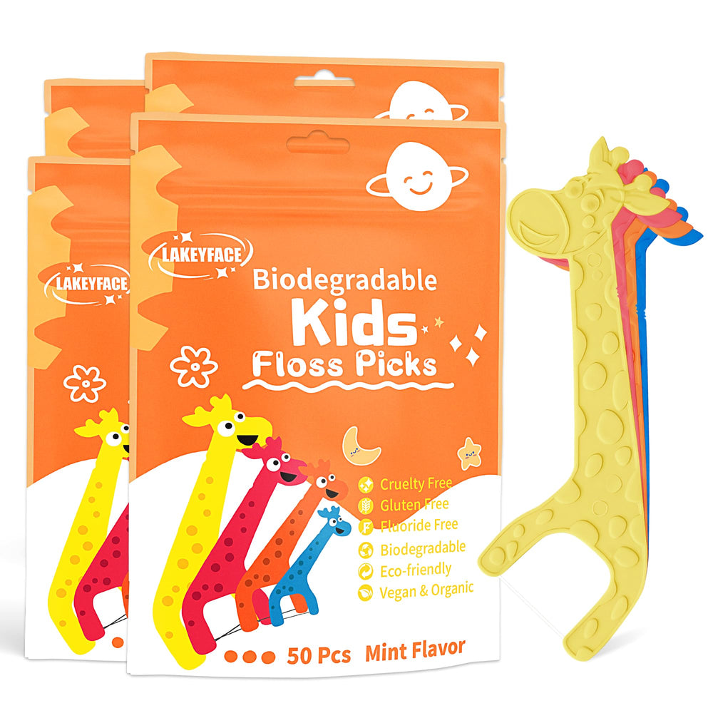 Lakeyface giraffe shaped kids flossers in orange color