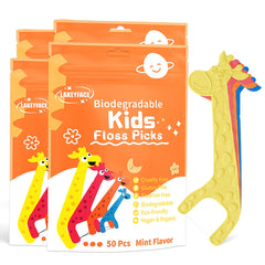 Lakeyface giraffe shaped kids flossers in orange color