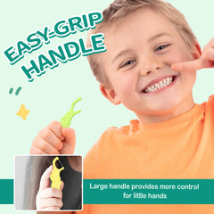 Biodegradable flossers with wider grip handle for easy use by kids