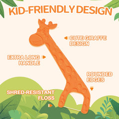 Close up of Lakeyface giraffe design floss picks for kids
