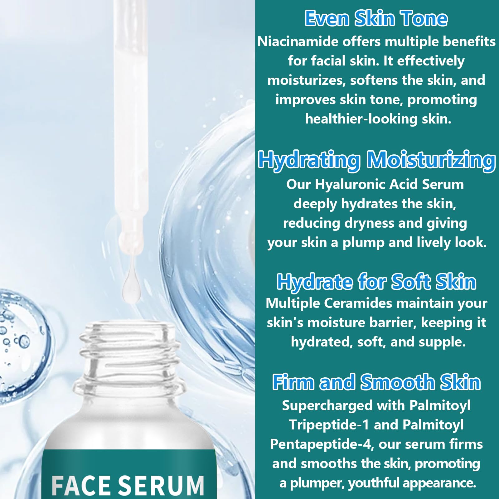 LAKIBOLE Niacinamide Serum texture swirl with hyaluronic acid conveys hydration.